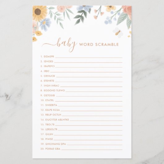 Word Scamble Baby shower Game Sweet as Can Bee (Voorkant)