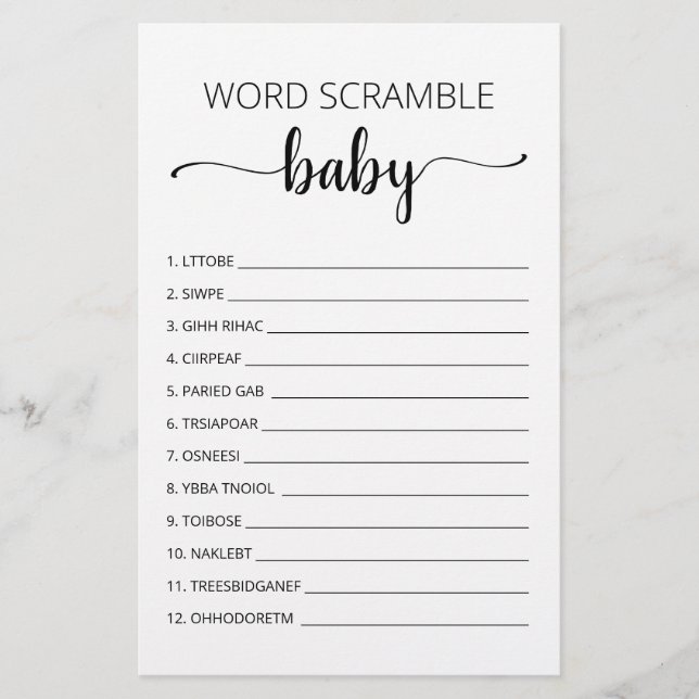 Word Scramble Baby Game Baby shower (Voorkant)