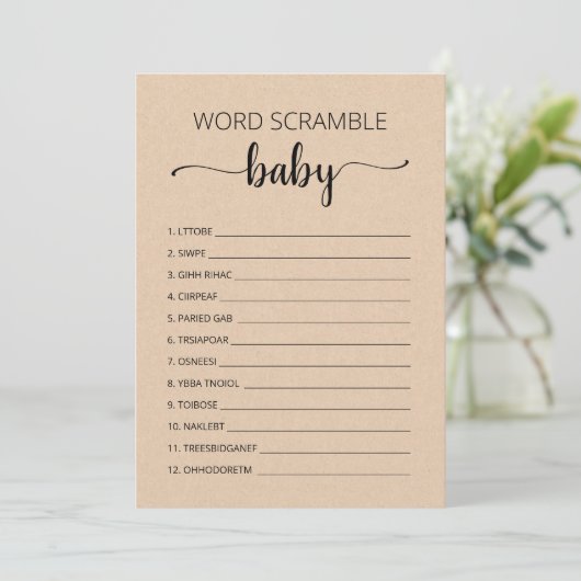 Word Scramble Baby Game Baby shower party Kaart (Staand voorkant)