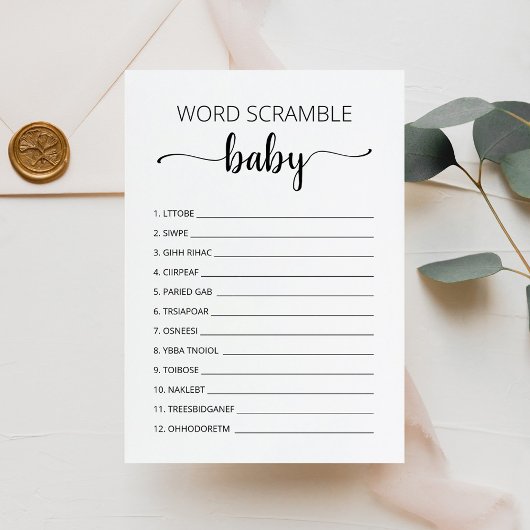Word Scramble Baby Game Baby shower party Kaart