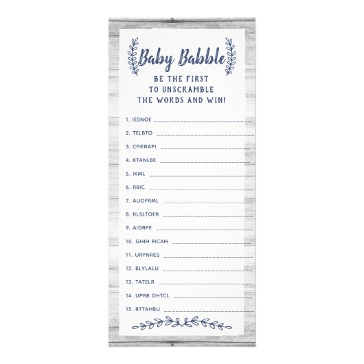 Word Scramble Baby shower Game, 25-pack Reclamekaart (Voorkant)