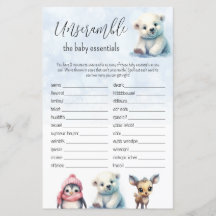 Word Scramble Blue Winter Boy Baby shower Spel