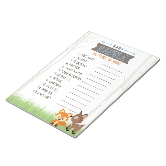 Word Scramble Blue Woodland Baby shower Game Pack Notitieblok (Schuin)