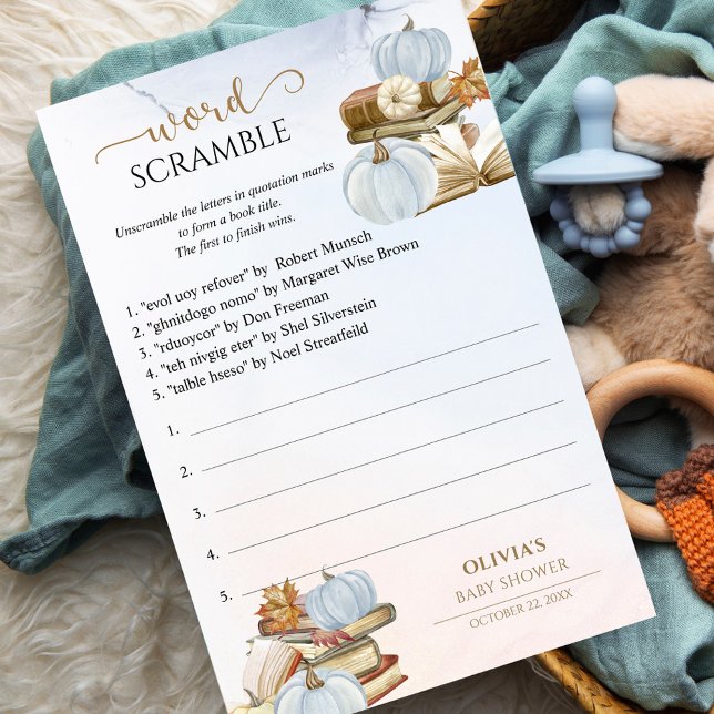 Word Scramble Boek Thema Pompoen Baby shower Spel (Creator heeft geüpload)