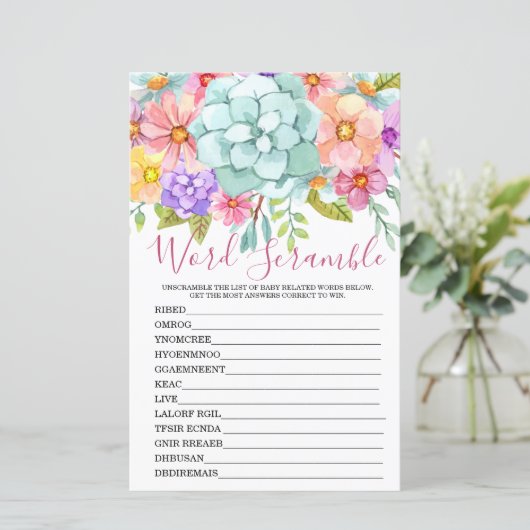 Word Scramble Colorful Floral Bridal Game (Staand voorkant)