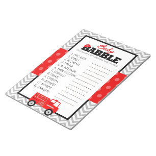Word Scramble Firetruck Baby shower Game Pack Notitieblok