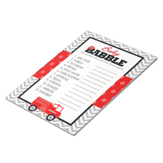 Word Scramble Firetruck Baby shower Game Pack Notitieblok (Schuin)