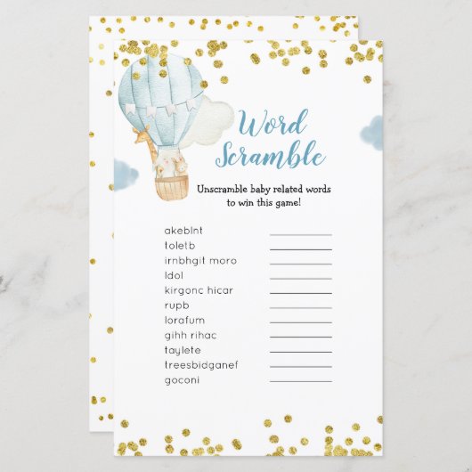 Word Scramble Game Blue Hot Air Ballon Oerwoud (Voorkant / Achterkant)