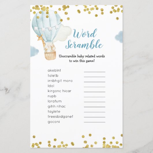 Word Scramble Game Blue Hot Air Ballon Oerwoud (Voorkant)