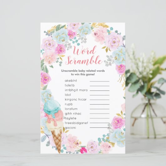 Word Scramble Game Blue Pastel Ice Floral (Staand voorkant)