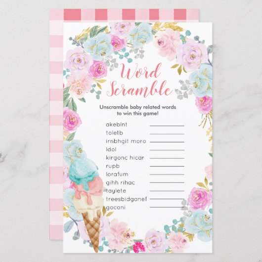 Word Scramble Game Blue Pastel Ice Floral (Voorkant / Achterkant)