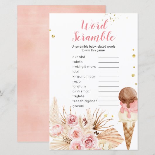 Word Scramble Game Boho Pampas Grass Ice crème (Voorkant / Achterkant)