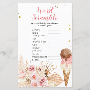 Word Scramble Game Boho Pampas Grass Ice crème
