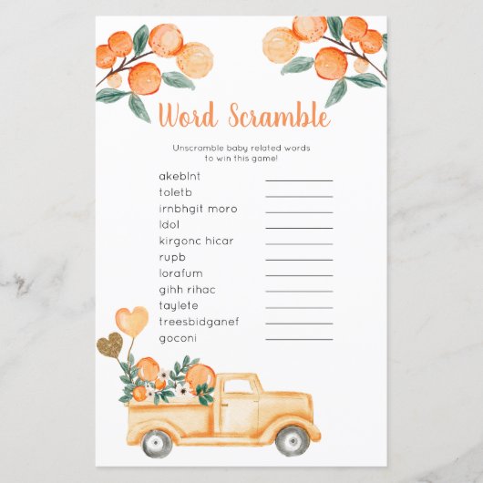 Word Scramble Game Citrus oranje  Truck (Voorkant)