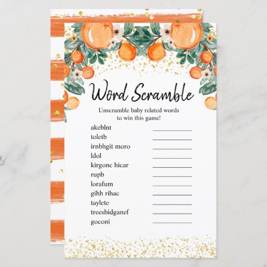 Word Scramble Game Citrus Summer Oranje (Voorkant / Achterkant)