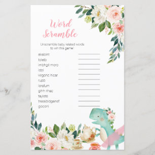 Word Scramble Game Dinosaur Tea Party Baby shower