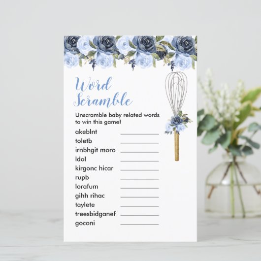 Word Scramble Game Navy Floral Snel gegrift (Staand voorkant)