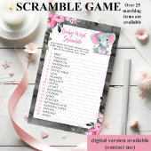 Word Scramble Game Olifant Roze Bloemen Flyer