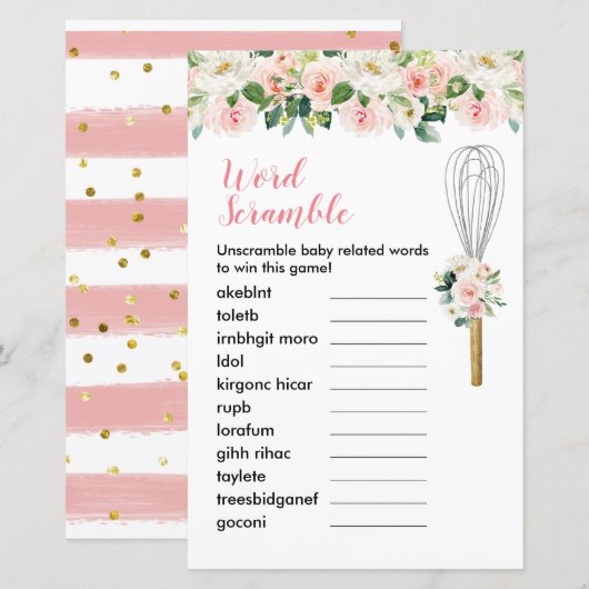 Word Scramble Game Pink Floral Snel gegrift (Voorkant / Achterkant)