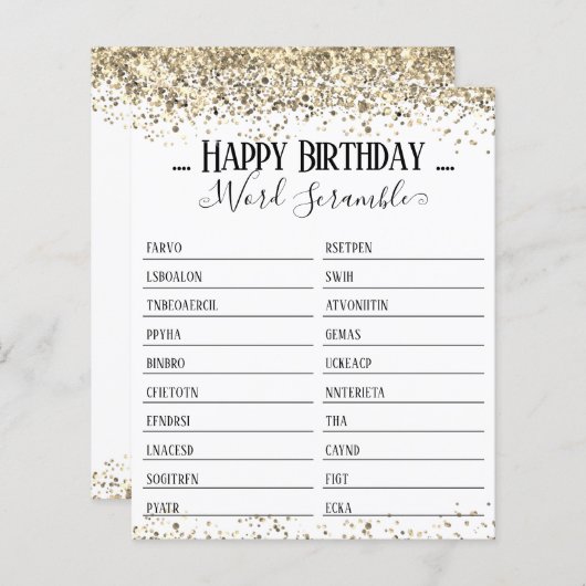 Word Scramble Game van Birthday Party (Voorkant / Achterkant)