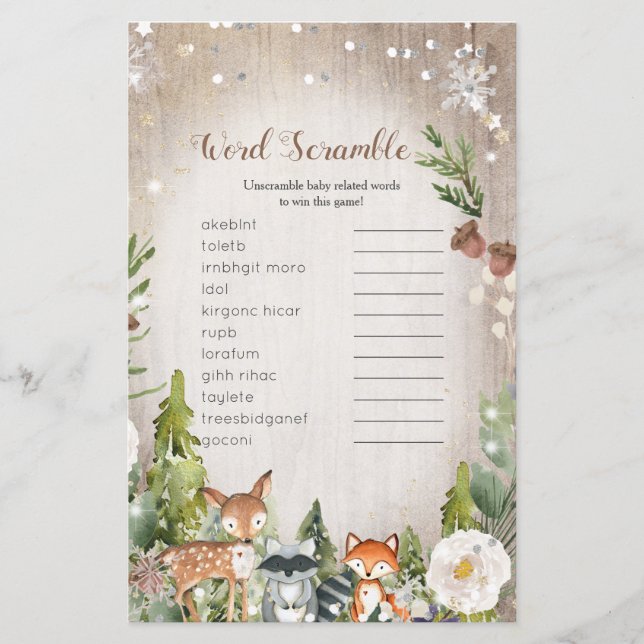 Word Scramble Game Winter Animals Woodland (Voorkant)