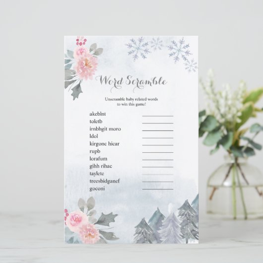 Word Scramble Game Winter Floral Snowflakes (Staand voorkant)