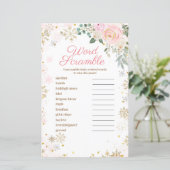 Word Scramble Game Winter Pink Floral Snowflakes (Staand voorkant)