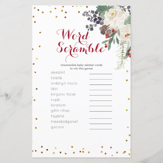 Word Scramble Game Winter White Floral Kerstmis (Voorkant)