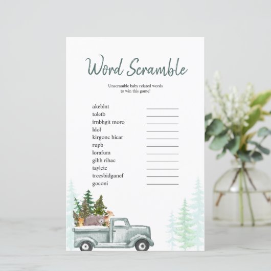 Word Scramble Game Winter Woodland Pine Trees (Staand voorkant)