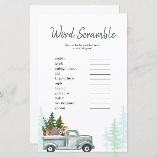 Word Scramble Game Winter Woodland Pine Trees (Voorkant / Achterkant)