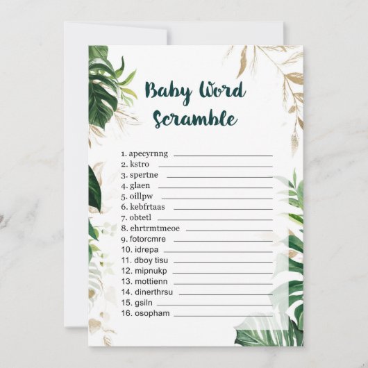 Word Scramble Gold Safari Baby shower Game Kaart (Voorkant)