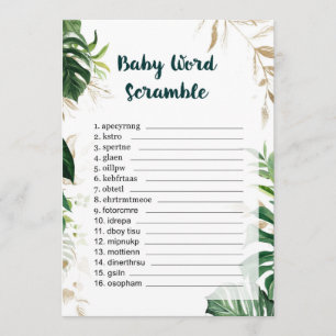 Word Scramble Gold Safari Baby shower Game Kaart