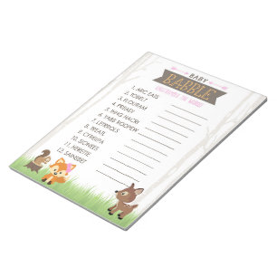 Word Scramble Meisje Woodland Baby shower Game Pac Notitieblok
