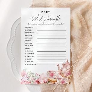 Word Scramble Roze Bloemen Thee Baby shower Spel