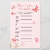 Word Scramble roze vlinders Baby shower spel Flyer (Voorkant)