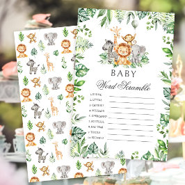 Word Scramble Safari Animals baby shower spelletje