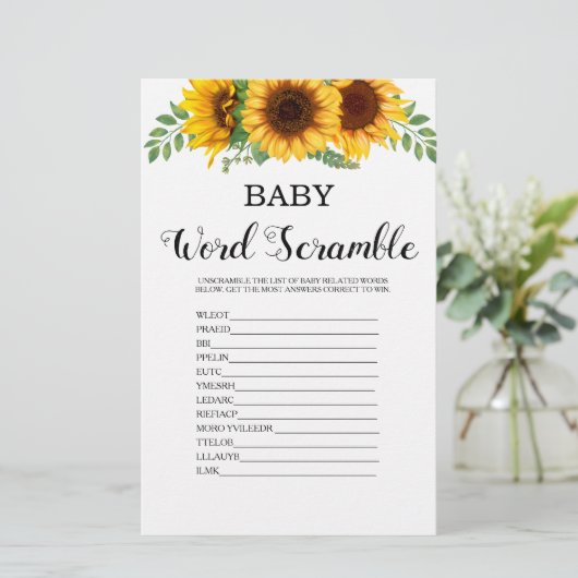 Word Scramble Sunflower Baby shower Game (Staand voorkant)