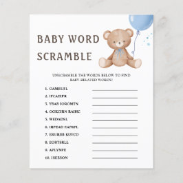 Word Scramble Teddy Bear Balloon Baby shower spel