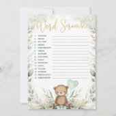 Word Scramble Teddy Bear Greenery Baby shower Game Kaart (Voorkant)