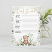 Word Scramble Teddy Bear Greenery Baby shower Game Kaart (Staand voorkant)