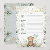 Word Scramble Teddy Bear Greenery Baby shower Game Kaart (Voorkant / Achterkant)