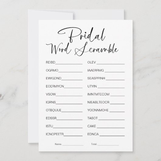 Word Scramble Vrijgezellenfeest Game Kaart (Voorkant)