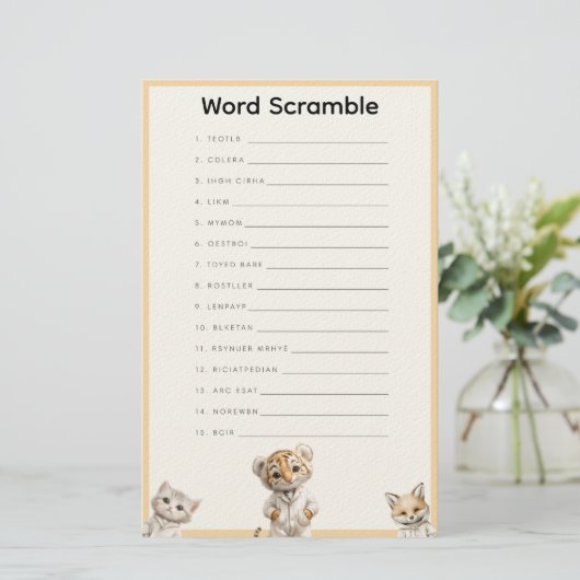 Word Scramble Whimsical Pajama Animals Briefpapier (Staand voorkant)