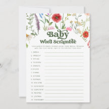 Word Scramble Wildflower Baby shower Game Kaart