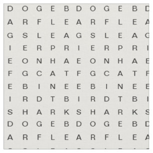 Word Search (Dieren) White Stof