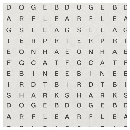 Word Search (Dieren) White Stof (Close Up)