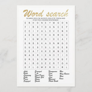 Word Search Gold glittering vrijgezellenfeest game Kaart