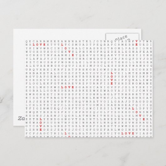Word Search Puzzle LOVE Grafisch Briefkaart (Voorkant / Achterkant)