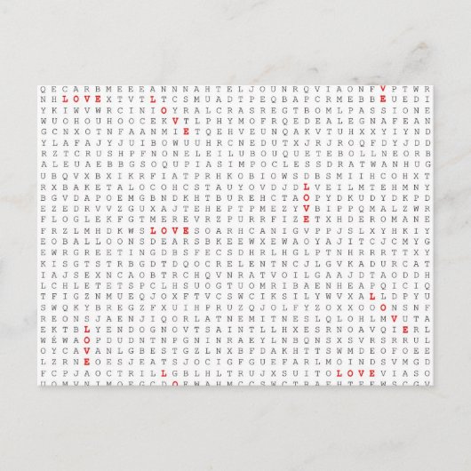 Word Search Puzzle LOVE Grafisch Briefkaart (Voorkant)