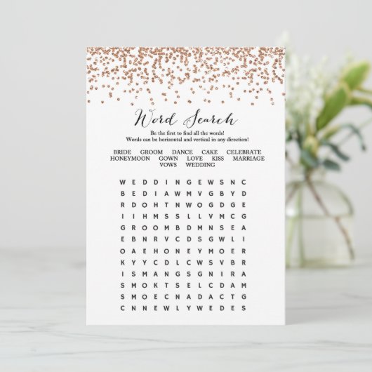 Word Search Roos Gold Vrijgezellenfeest Game 5x7 Kaart (Staand voorkant)